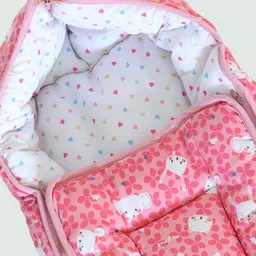 Tidy Sleep Cotton Carry Nest & Sleeping Bag Bunny Printed - Pink image 2