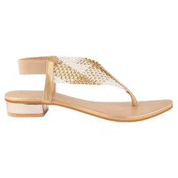 Shoetopia Colour Blocked With Backstrap Heel Sandals - Golden image 4