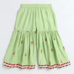 The Magic Wand Woven Half Sleeves Floral Embroidered & Gota Lace Embellished Kurti Sharara With Dupatta Set - Green image 4