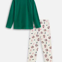 Nap Chief Pure Cotton Knit Disney Mickey Mouse & Friends Featuring Full Sleeves Minnie Mouse Printed Night Suit Set - Green image 4