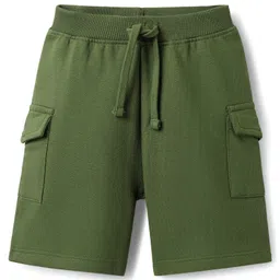 Babyhug Single Jersey Knit Half Sleeves T-Shirt & Shorts Set with Henley Neck Lion Print & Front Pocket - Mustard & Olive Green image 4