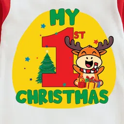 The Peppy Tend 100% Cotton Knit Christmas Theme Raglan Full Sleeves My 1st Christmas Text Printed Romper - White & Red image 5