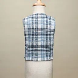Radutu Full Sleeves Checked 3 Piece Party Suit With Bow Set - Blue & White image 5
