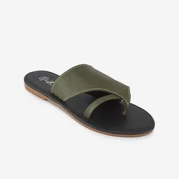 THE MADRAS TRUNK Women Black Solid Leather Open Toe Flats image 1