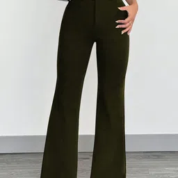CILIMILI Women Solid Relaxed Straight Leg Fit High-Rise Comfortable Bootcut Trousers image 4