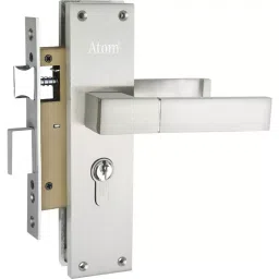 Atom Aluminium Silver Door Handle Lock Set, AL-51C/Y-S.S.8 image 2