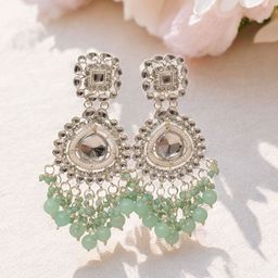 MEIRA JEWELLERY Silver Plated Kundan Stones Studded & Pearls Beaded Teardrop Drop Earrings-picture-33
