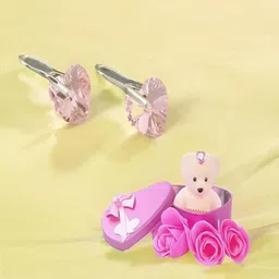 UNIVERSITY TRENDZ Heart Stud Drop Earrings With Teddy Bear Gift Combo Set image 3