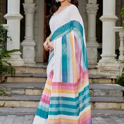 JANOI Striped Silk Blend Handloom Chanderi Saree image 4