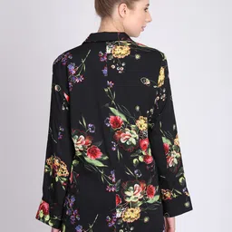 NIZA Women Black Printed Lightweight Open Front Jacket image 2