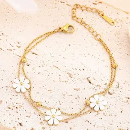 MYKI Stainless Steel Gold-Plated Enamelled Charm Bracelet-image-69