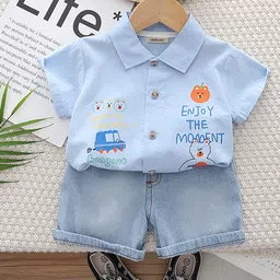 INCLUD Boys Cartoon Graphic Printed Shirt Collar Shirt With Shorts-image-0
