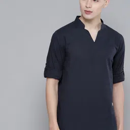 DENNISON Men Navy Blue Comfort Fit Kurta-picture-3