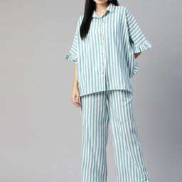 Cottinfab Women Striped Cotton Shirt with Trousers-picture-30