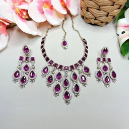 VATSALYA creation Alloy Gold- plated Purple Jewellery Set-picture-31