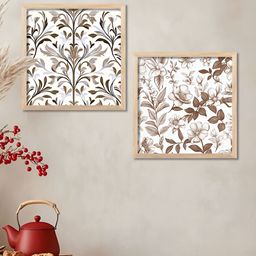 Kotart Brown & White 2 Pieces Floral Printed Wooden Wall Paintings-picture-2