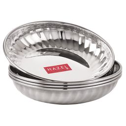 HAZEL Stainless Steel Serving Sweet Dish Dessert Plate Silver - Pack of 4-picture-34