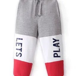 Babyhug Cotton Looper Knit Full Length Cut & Sew Design Lounge Pant with Text Print - Red White & Grey-picture-35