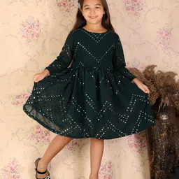 Vastramay Full Sleeves Mirror Work Embellished Ethnic Dress - Green-picture-18
