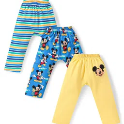 Babyhug Disney 100% Cotton Knit Full Length Diaper Leggings Striped & Mickey Mouse Graphics Pack of 3 - Multicolour-image-68