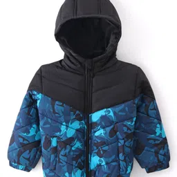 Babyhug Full Sleeves Padded Jacket with Hood Whale Print - Blue-picture-12