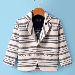 Dapper Dudes Full Sleeves Striped Blazer With Tee - Cream-image-2