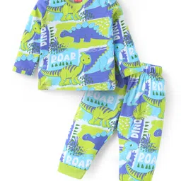 Babyhug Cotton Knit Full Sleeves Night Suit With Dino Print - Green & Blue-picture-16