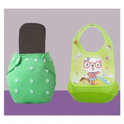 The Cheeky Kidzz Baby 1 Reusable Pocket Style Cotton Cloth Diaper With 1 Microfiber Insert Pad And 1 Silicone Bib (0-24 Months) (Green & Black)-picture-18