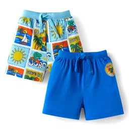 Babyhug Single Jersey Knit Shorts with Beach Theme Print Pack of 2 - Blue-picture-20