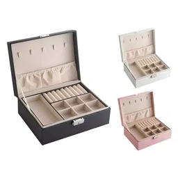 COZY VIBES Jewelry box,women and girls jewelry organizer,double layer PU leather travel jewelry organizer for earrings,rings,necklaces,watches, Gifts- PACK OF 1- COLOR MAY VARY-image-25
