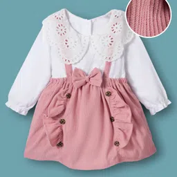 Mark & Mia Woven Full Sleeves Frock With Bow Detailing - Pink & White-picture-14