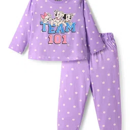 Babyhug Disney 100% Cotton Full Sleeves Round Neck Night Suit With 101 Dalmatians Graphics - Lavender-picture-25
