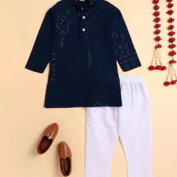 BT DEZINES Viscose Woven Full Sleeves Floral Embroidered & Sequins Embellished Kurta Pyjama Set - Blue-picture-12