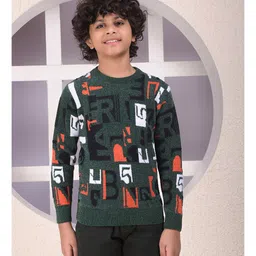 CRIMSOUNE CLUB Woven Full Sleeves Alphabets Designed Sweater - Green-picture-27