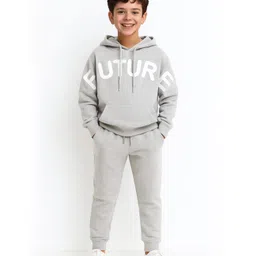 Bubble Berry Knit Full Sleeves Future Text Printed Hooded Oversized Winter Sweatshirt & Joggers Set - Grey-picture-25