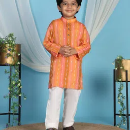 P-MARK Cotton Knit Full Sleeves Threadwork Detailed Kurta Pyjama Set - Orange-picture-16