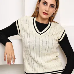 T7 Women Sleeveless Cable Knit Sweater Vest-picture-11