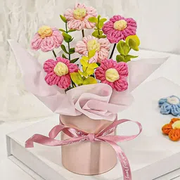 Ekhasa Pink & Green Cherry Blossom Crochet Artificial Flowers Bouquet-image-97