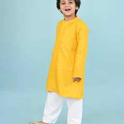 Babyhug Woven Full Sleeves Sequinned Embroidered Kurta With Pyjama Set - Yellow & White image 2