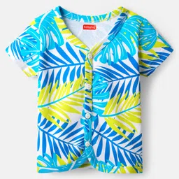Babyhug 100% Cotton Half Sleeves Front Open Jhablas With Stripes & Tropical Print Pack Of 3 - Light Blue & Neon Green. image 2