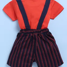 Jb Club Cotton Knit Striped Dungaree With Half Sleeves Tee - Red image 3