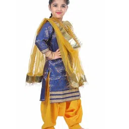 Itsmycostume Brocade Punjabi Dress Theme Costume Set - Blue & Yellow image 4