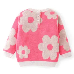 Babyoye Knitted Textured Full Sleeves Sweater Set with Floral Design - Pink image 3