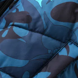 Babyhug Full Sleeves Padded Jacket with Hood Whale Print - Blue image 3