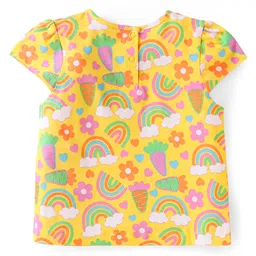 Babyhug Cotton Knit Cap Sleeves T-Shirts with with Floral & Hearts Print Pack of 3 - Yellow Orange & Pink image 3