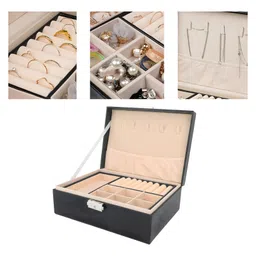 COZY VIBES Jewelry box,women and girls jewelry organizer,double layer PU leather travel jewelry organizer for earrings,rings,necklaces,watches, Gifts- PACK OF 1- COLOR MAY VARY image 4
