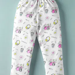 Doreme Single Jersey Knit Full Sleeves Co-ord Night Suit with Text Print - White image 4