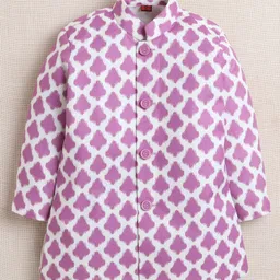 Ahhaaaa Viscose Woven Full Sleeves Abstract Motifs Printed Kurta Pant With Nehru Jacket & Mala Set - Lavender image 5