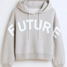 Bubble Berry Knit Full Sleeves Future Text Printed Hooded Oversized Winter Sweatshirt & Joggers Set - Grey image 5