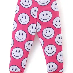 Babyhug Cotton Knit Full Length Lounge Pant with Smiley Print Pack of 2- Pink & Navy image 5